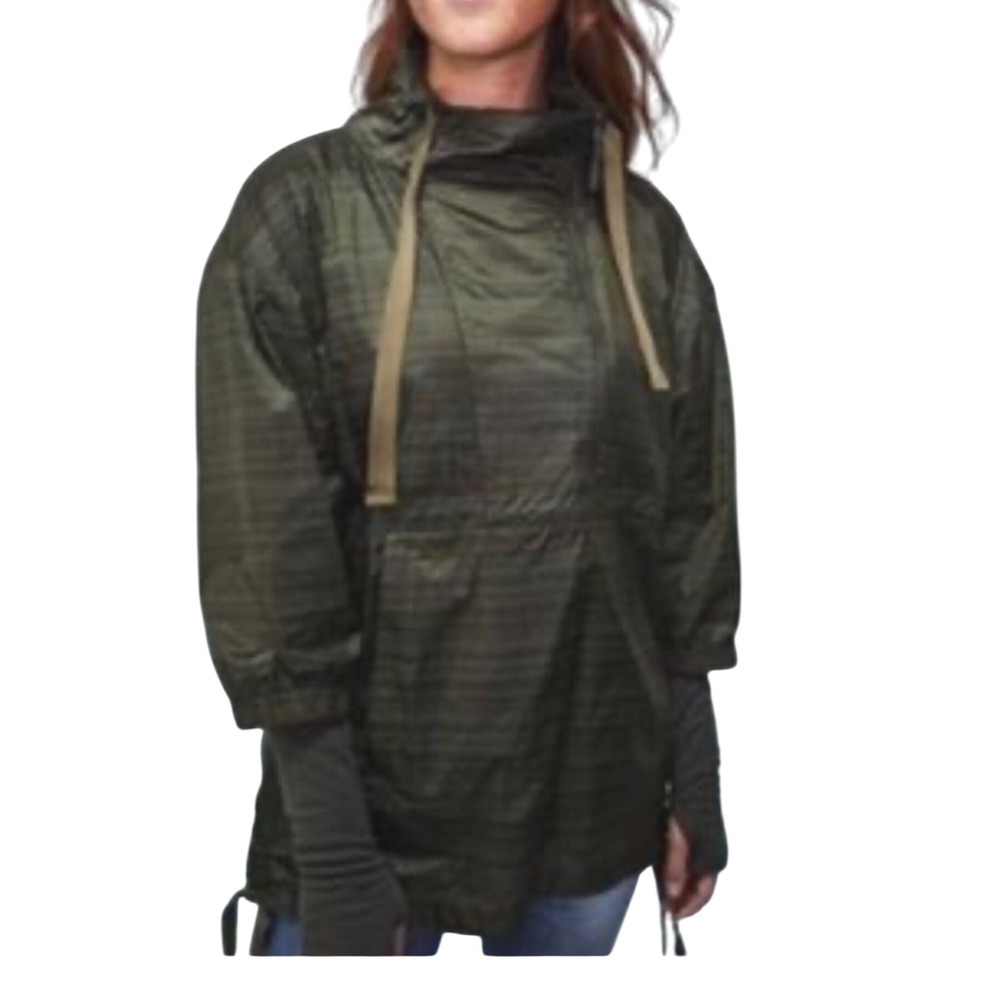 REI Co-op Anorak Jacket‎ Hooded Pullover Olive Green Plaid Lightweight Size XL